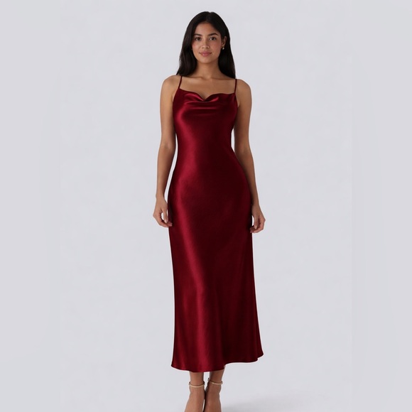 HALARA Dresses & Skirts - Halara Satin Dress Large NWT RARE Red Elegant with Keyhole Back. MSRP $62.95